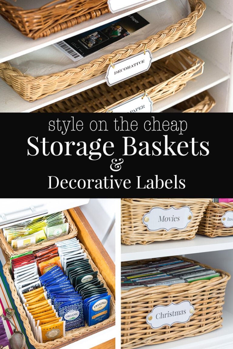 How to transform basic baskets with handles into decorative storage baskets.
