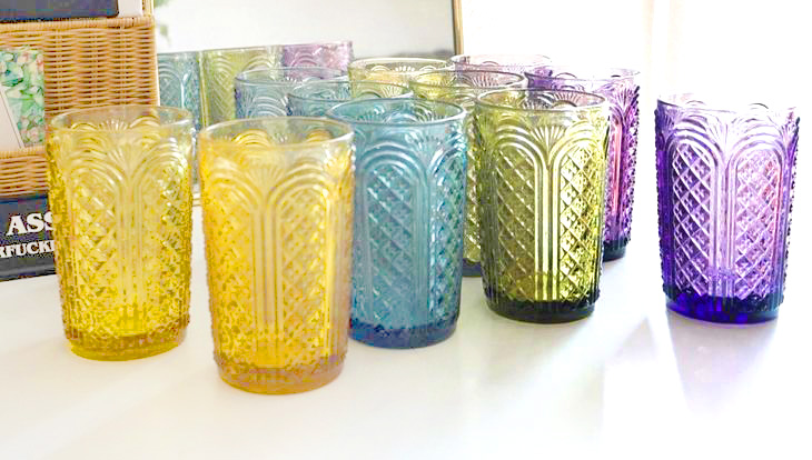 colorful cut glass tumblers
