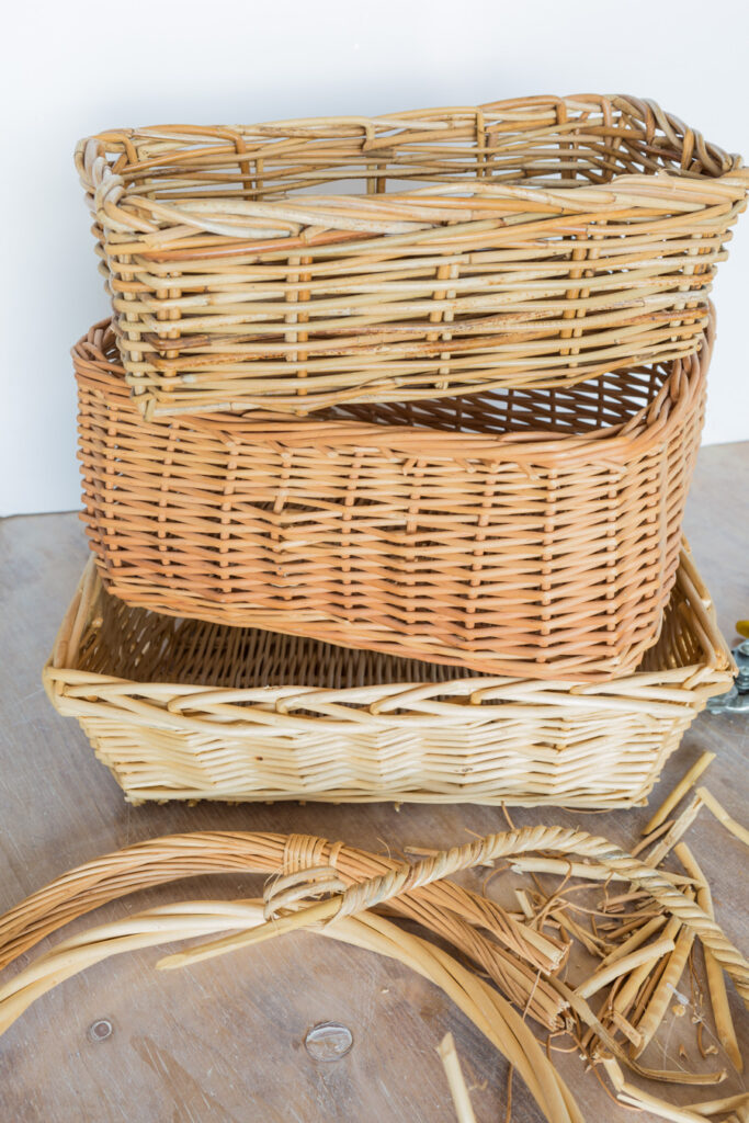 3 wicker baskets stacked on top of each other