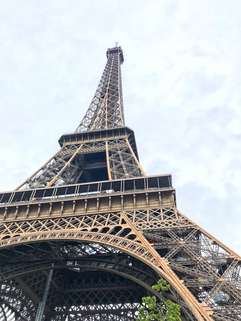 Looking up from the base of The Eiffel Tower in Paris