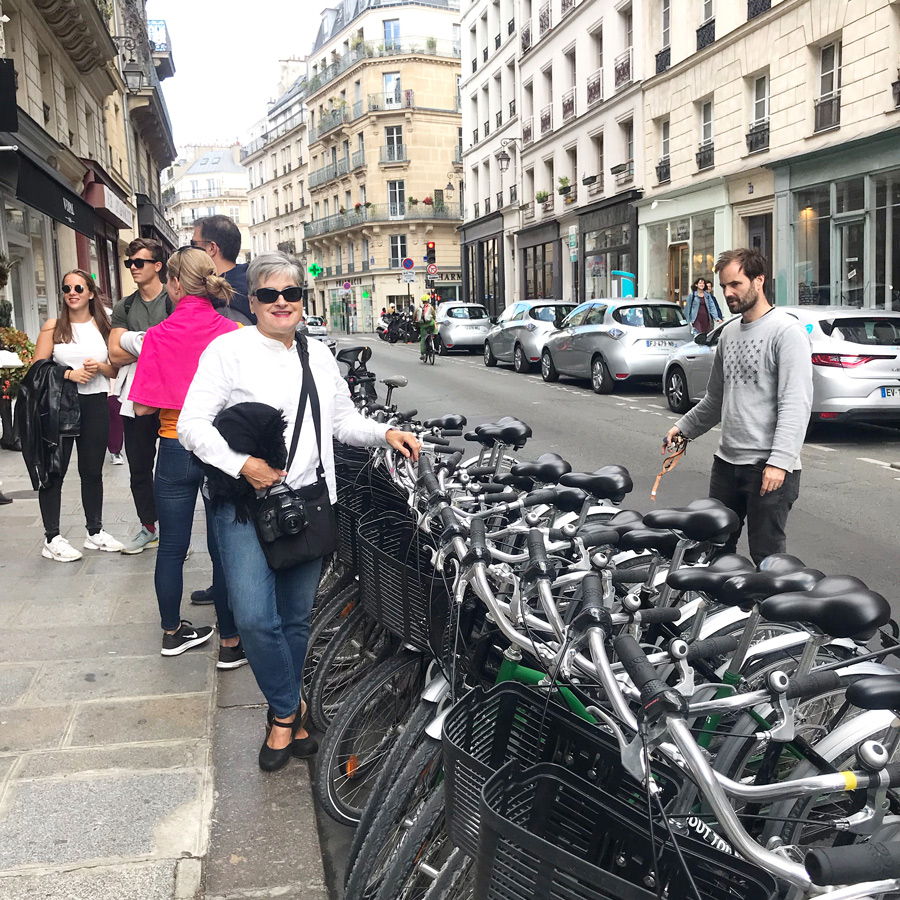 Things to do in Paris. Diane of In My Own Style blog in Paris getting ready to take a bike tour.