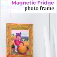 DIY Frame to print to hang kid's art and photos in a pretty and organized way on a refrigerator. Free printable photo frame.