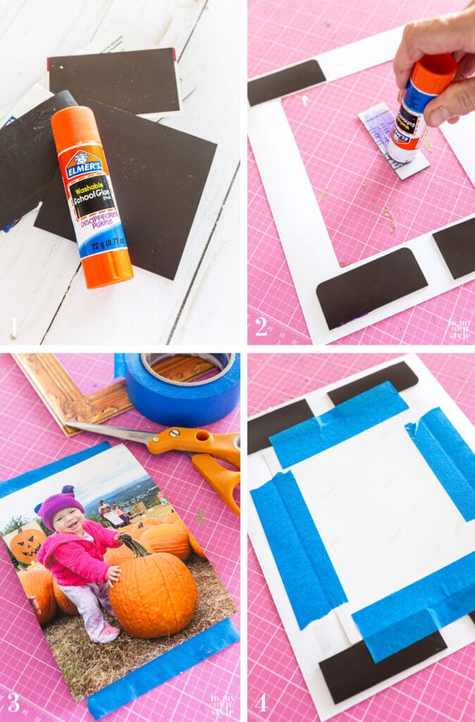 How-to-cut-free-printable-frame-to-fit-photos you want to place on a fridge.