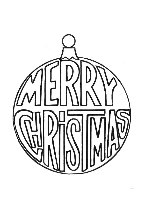 Line Drawing of a Christmas ornament that says Merry Christmas