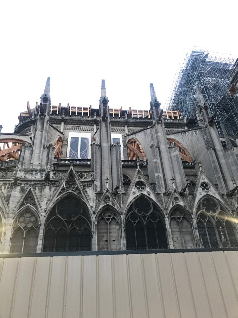 Notre-Dame-after-fire-up-close-view of the cathedral.