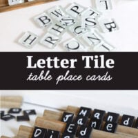 Letter tiles to buy and wood tiles to make. Both make unique table place cards and buffet table food signs.