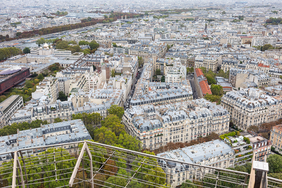 View of Paris looking down from the top of the Eiffel Tower