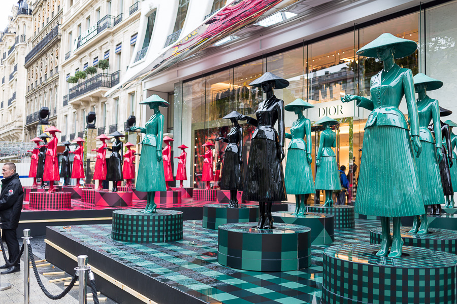 Holiday display in front of Dior Paris on the Champs-Élysées