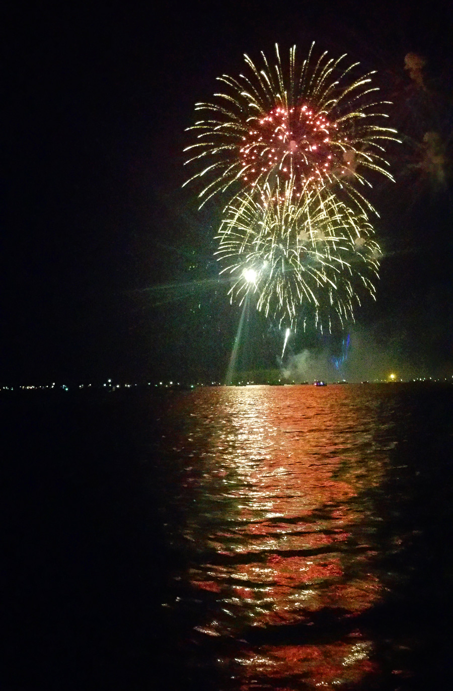 Fireworks over lake