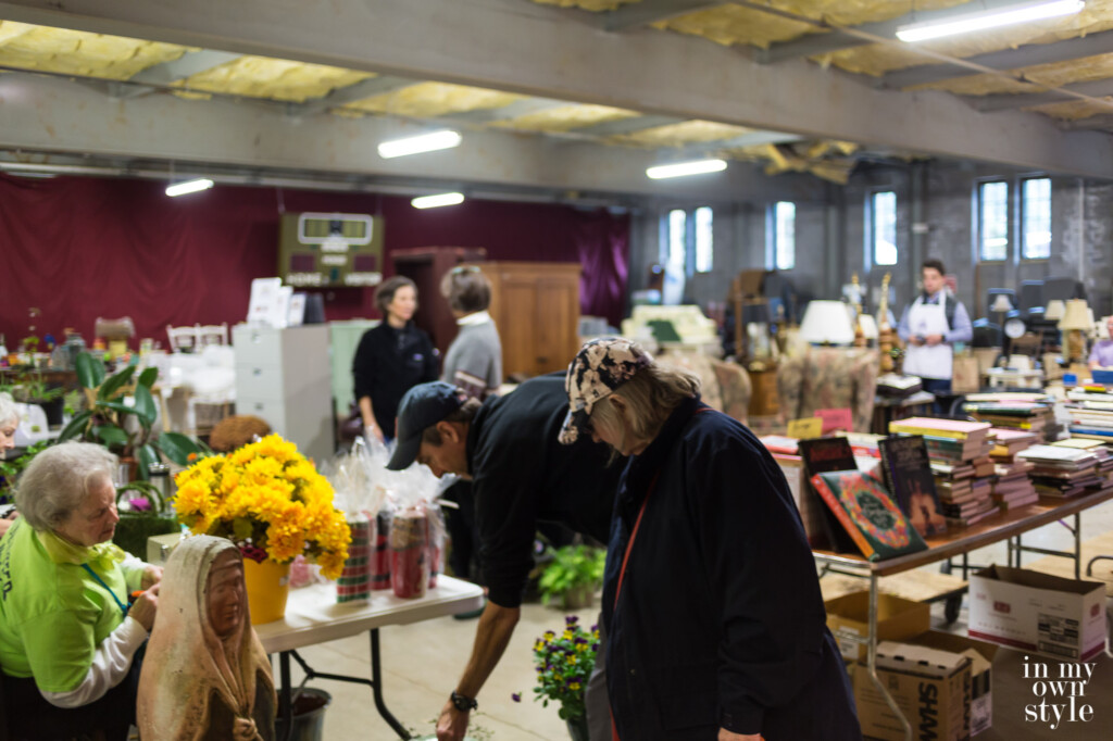 Book and furniture room at holiday church bazaar