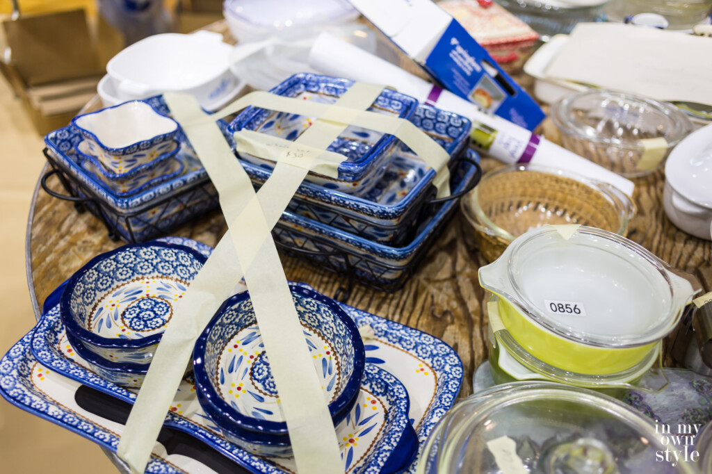 Used kitchen items on a sale table