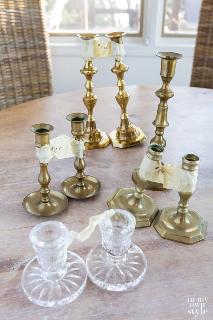 Used brass taper candle holders found at a church trash and treasure sale.