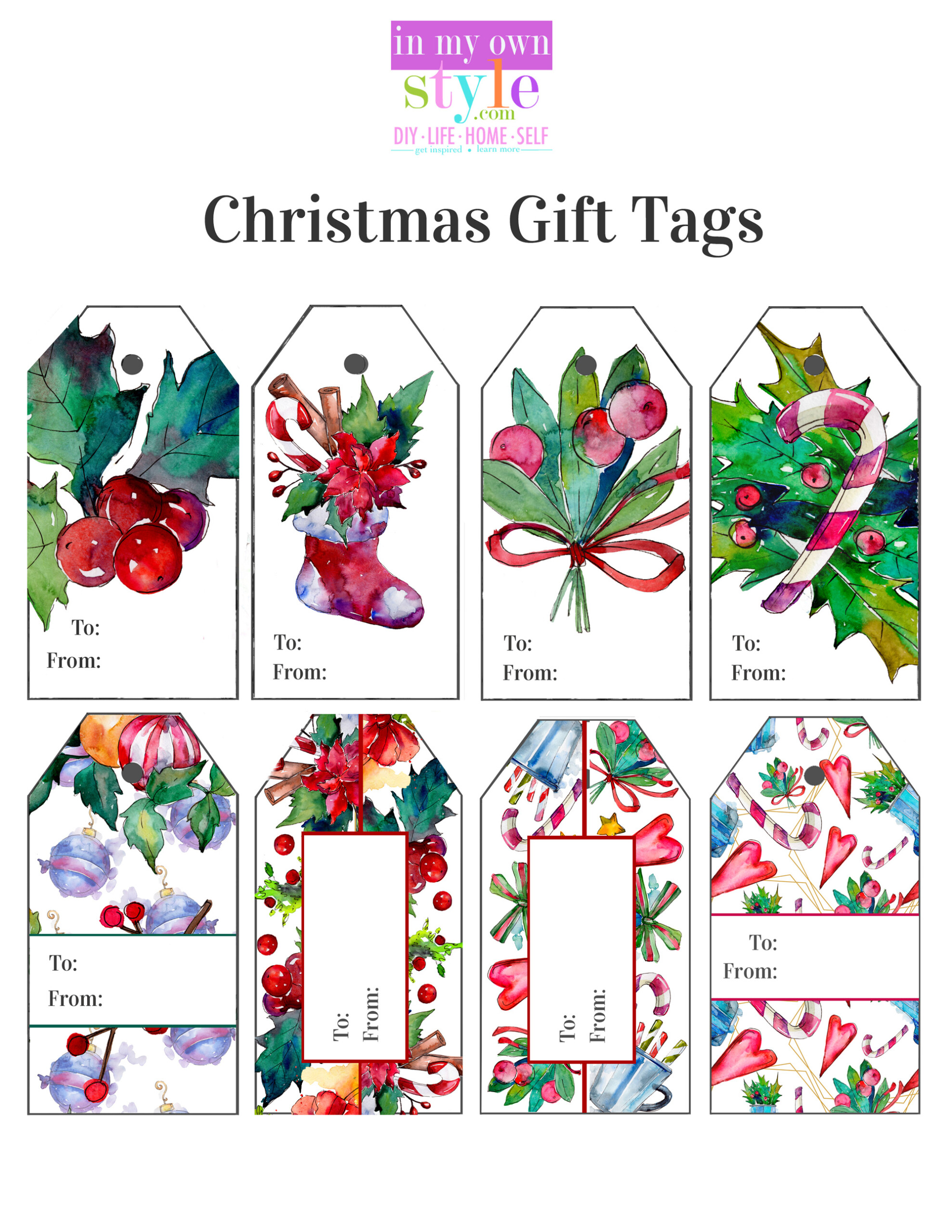 Free printable Christmas watercolor gift tags
