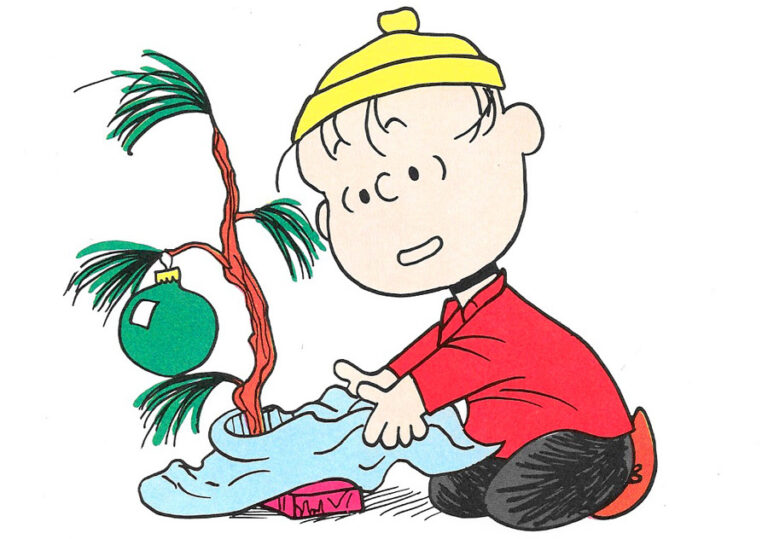 Linus-putting-his-blanket-around-the-base-of-a-sad-Christmas-tree