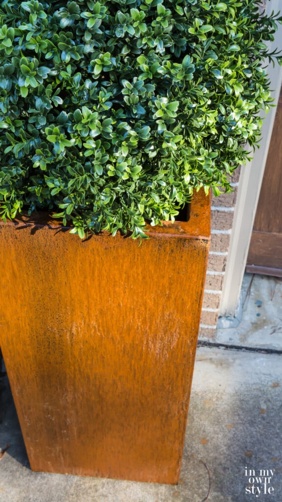 Veradek Corten steel planter getting a rust accelerator treatment.