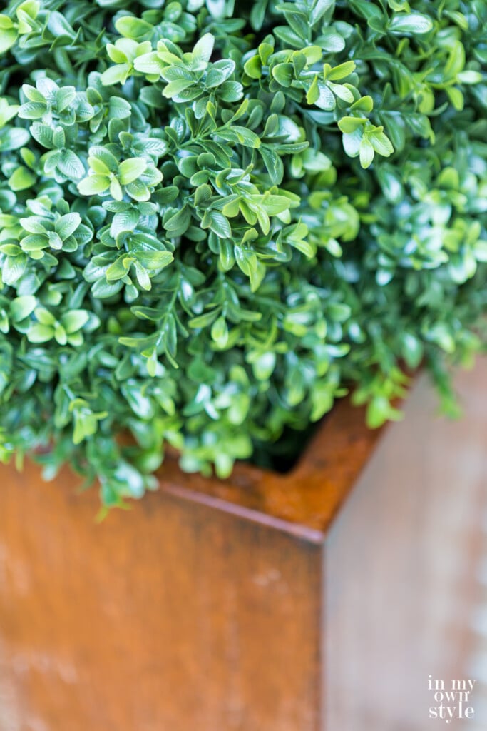 Large artificial boxwood for tall modern outdoor planter