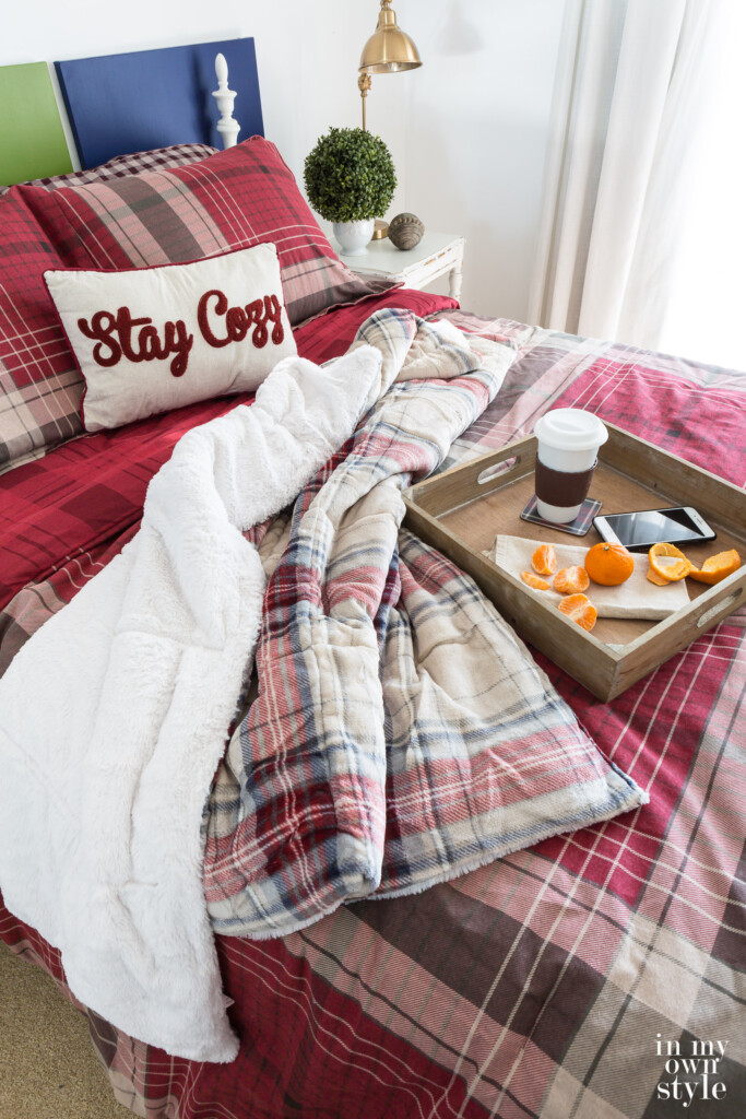 Warm and cozy plaid bedding and fleece throws for winter