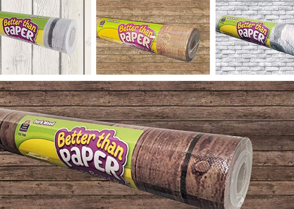 What Can I Use Instead of a Tablecloth?
Image of the wood color rolls of Better Than Paper Bulletin Board Roll teacher paper that has many other uses like as an alternative to a table cloth for a holiday or wedding table. 
