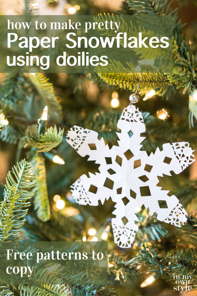 How to make pretty and very easy paper snowflakes using paper doilies. Video tutorial and free printable .pdf cheat sheet.
