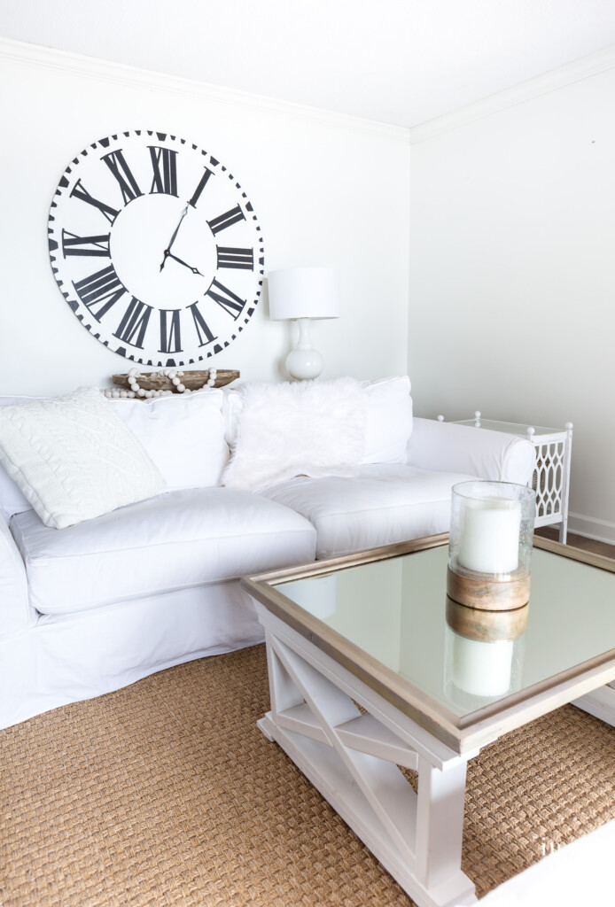 Living room transitioning from holiday to January and the winter months
