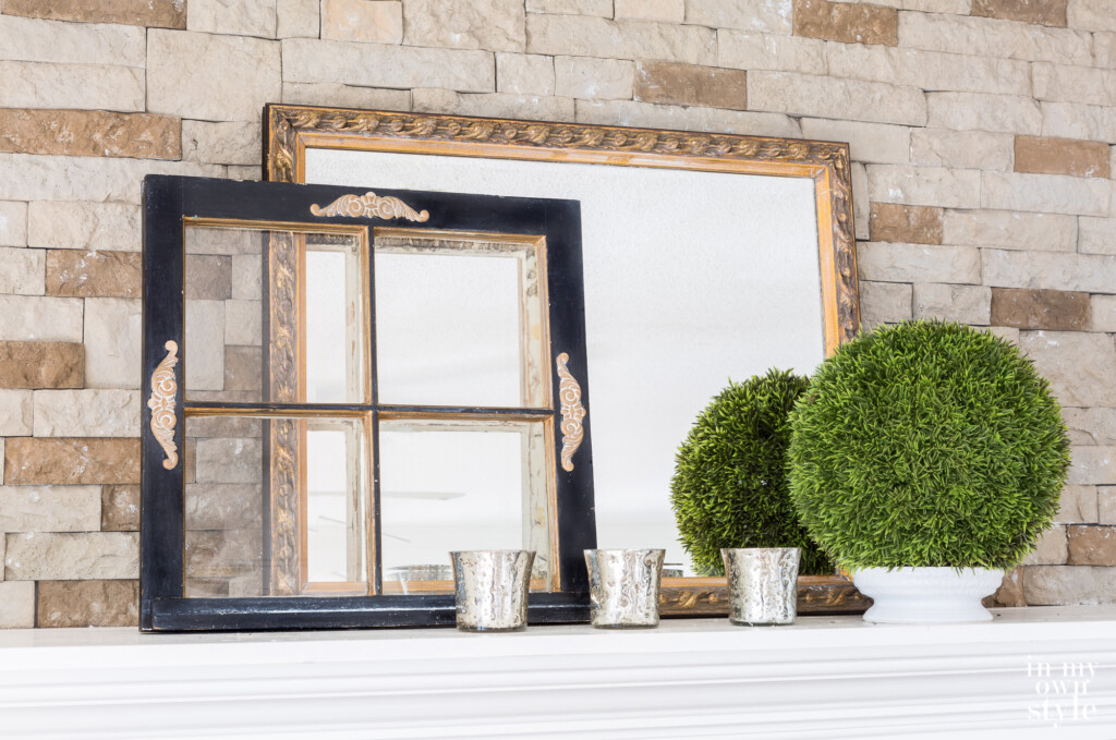 AirStone fireplace and mantel decorated for Winter.