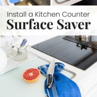 Photos showing the process for installing a Vance Tempered glass kitchen counter Surface Saver