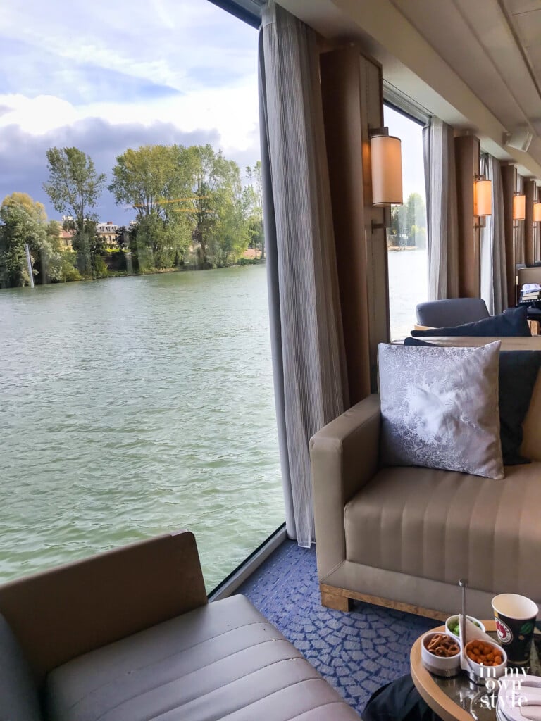 View from the main lounge area on a Paris to Normandy Viking river Cruise