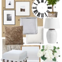 Items to use for a White and Woodsy Decorating trends and style for a living room.