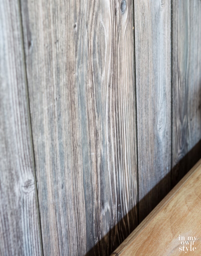 Barnwood Grey 4 x 8 paneling in the sunlight.