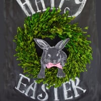 Easter Chalkboard art idea using a 3D wreath as part of the design.