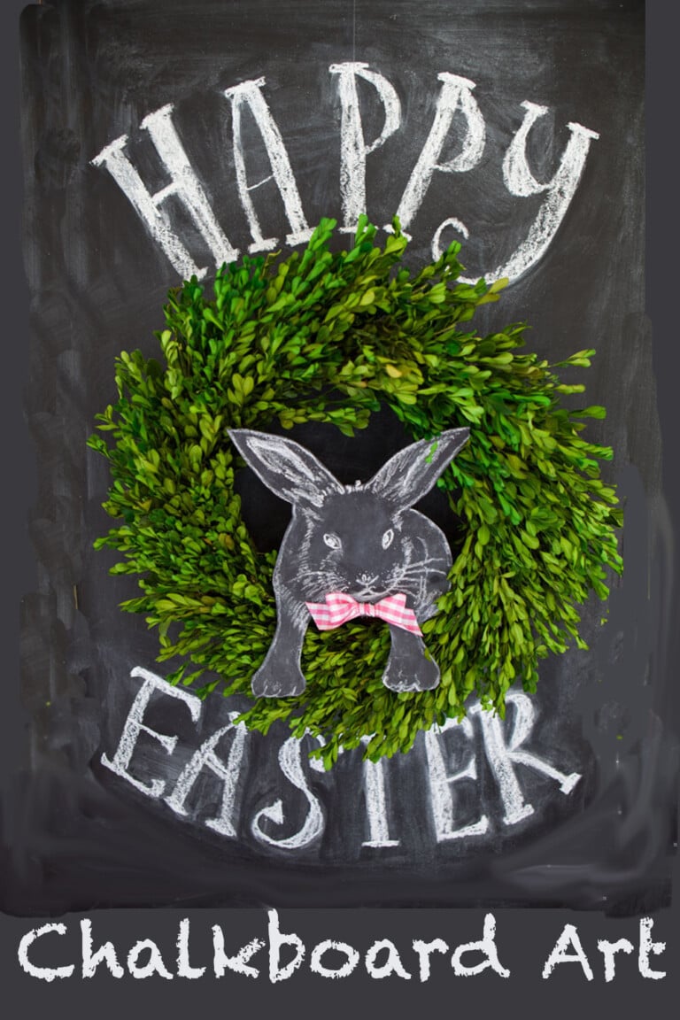 Easter Chalkboard art idea using a 3D wreath as part of the design.