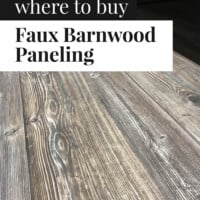 Where to buy faux barnwood grey paneling. It is for budget conscious home decorators.