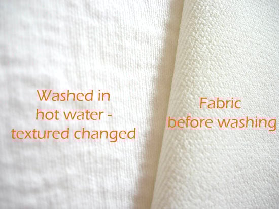 photo showing fabric before and after shots of changes after washing and drying