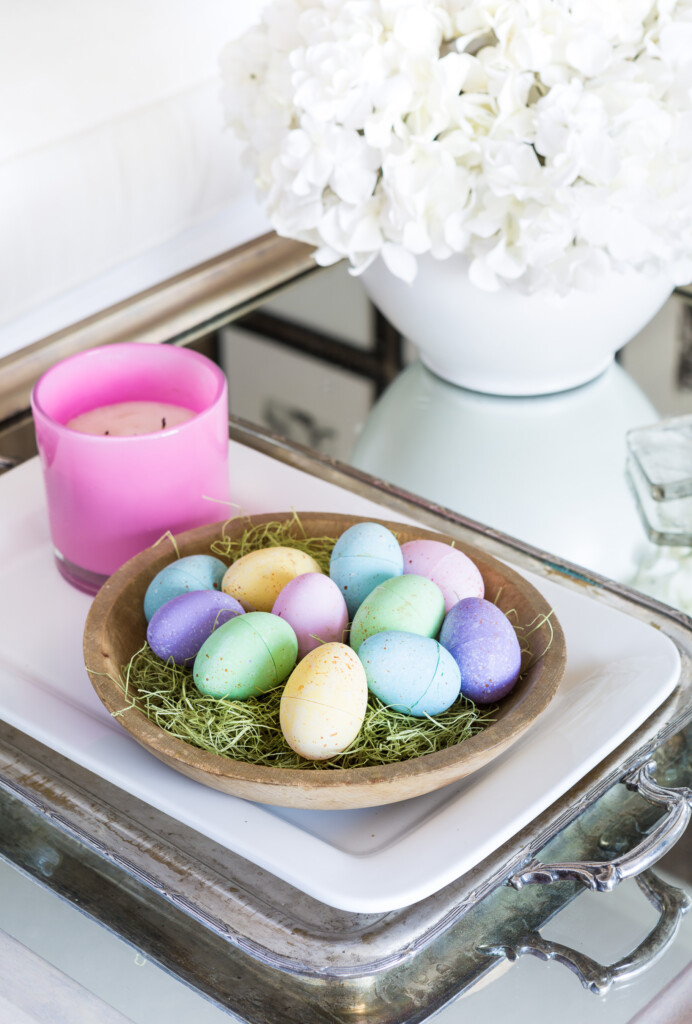 Easter eggs on a coffee table tray