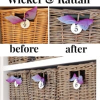 How to change the color of a basket using craft paint. This photo shows going from natural to a driftwood grey color.