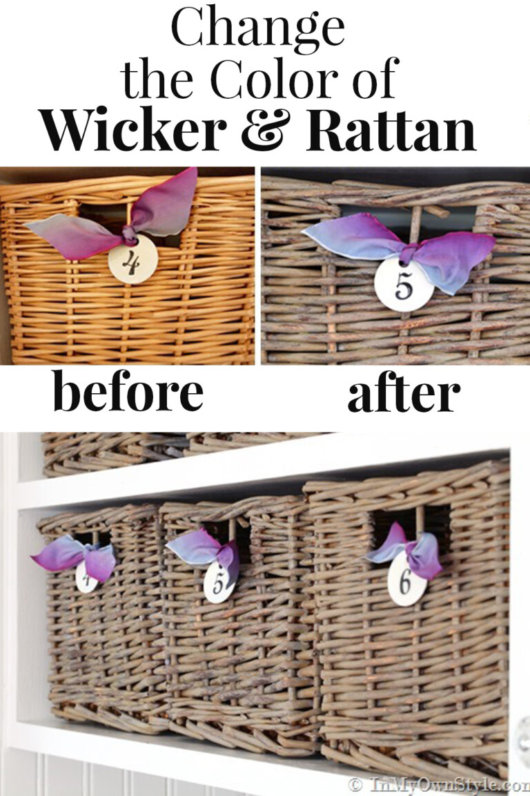 How to change the color of a basket using craft paint. This photo shows going from natural to a driftwood grey color.