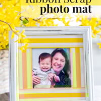 White and yellow ribbon mat DIY on a white photo frame