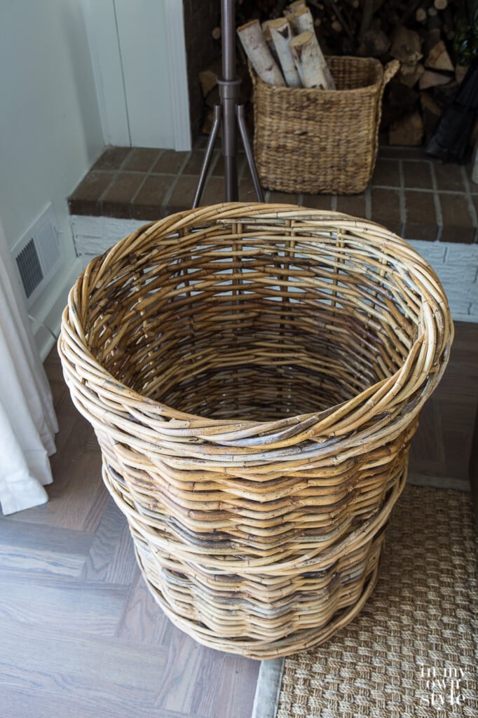 Empty wicker basket in living room.