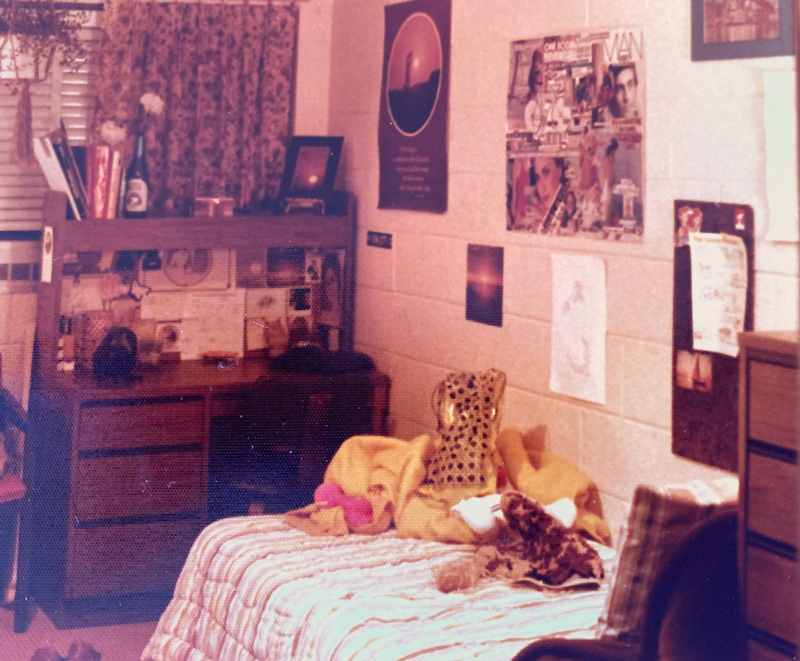 An old grainy photo of one of my dorm rooms in college.