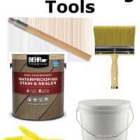 Deck staining tools with text overlay that says Cost saving deck staining tools