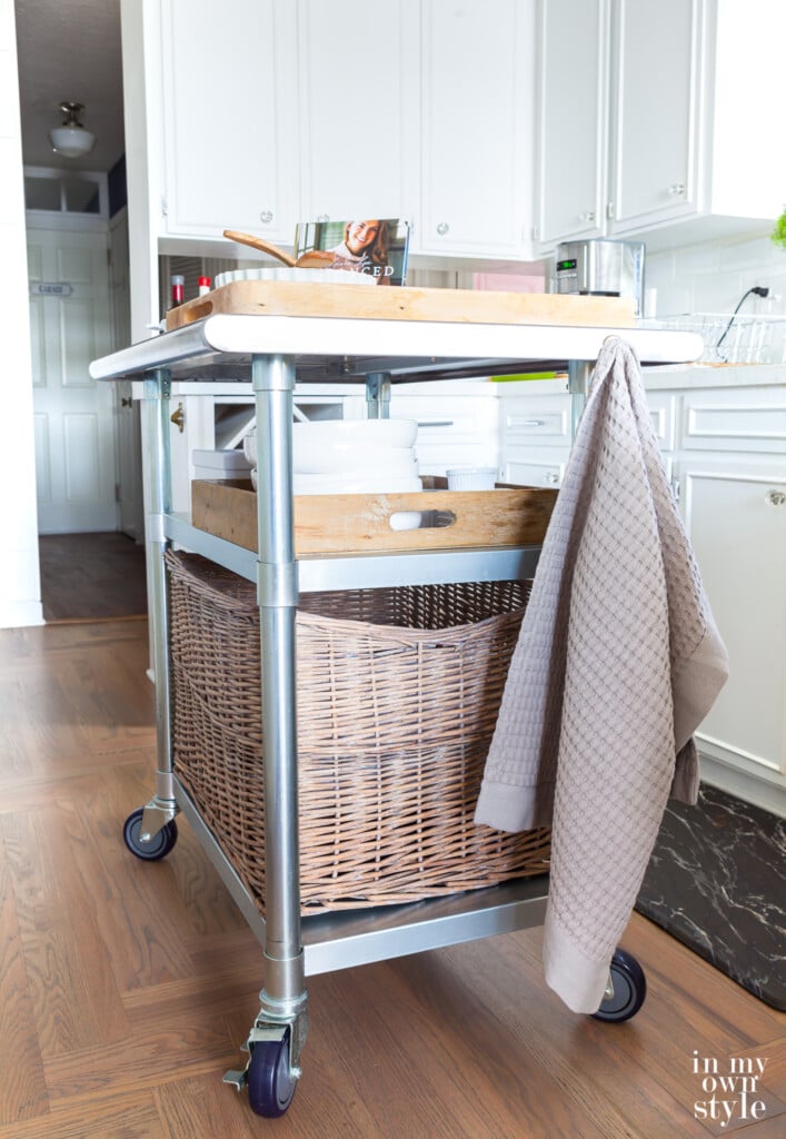 My kitchen island after getting a second shelf.
