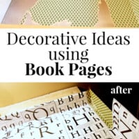 How to use pages from books to line a drawer to make it pretty inside. Text overlay says Decorative Ideas using book pages