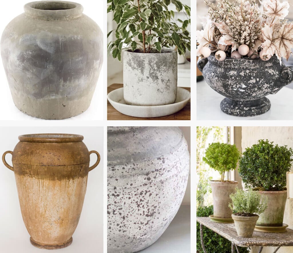 Aged and distressed old world pottery is trending in home decorating. 