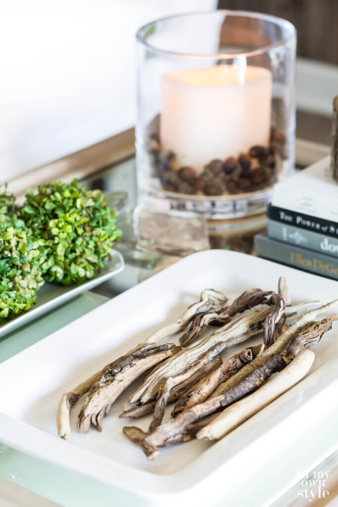Coffee table decorating ideas using items found in nature.