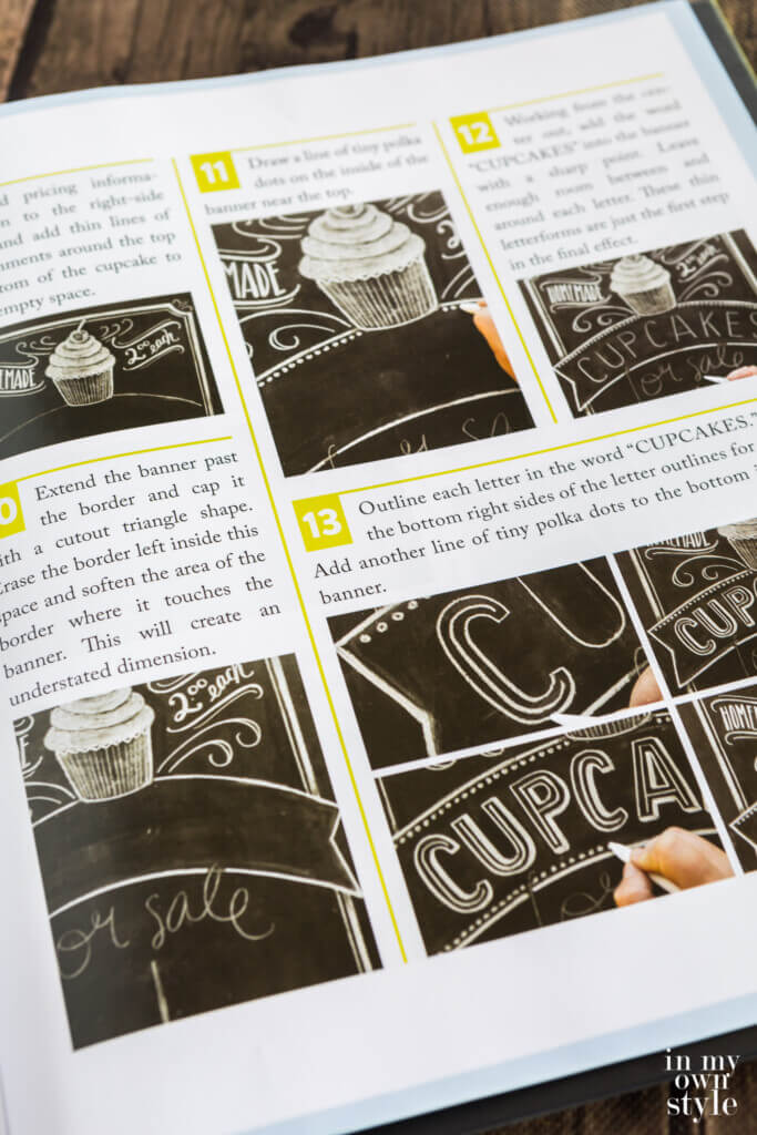 Open page of chalkboard lettering and art book.