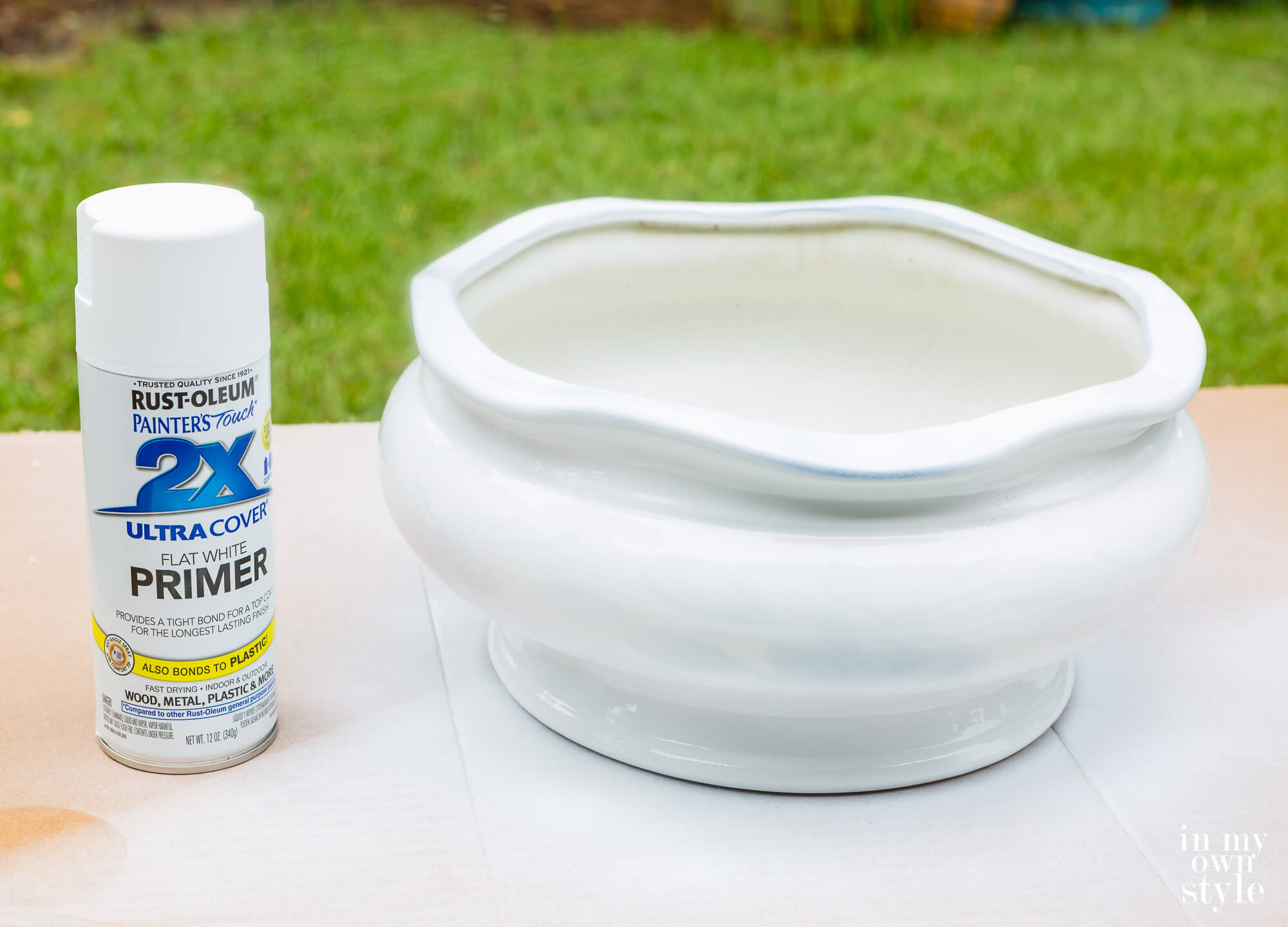 Ceramic Planter after being spray primed.