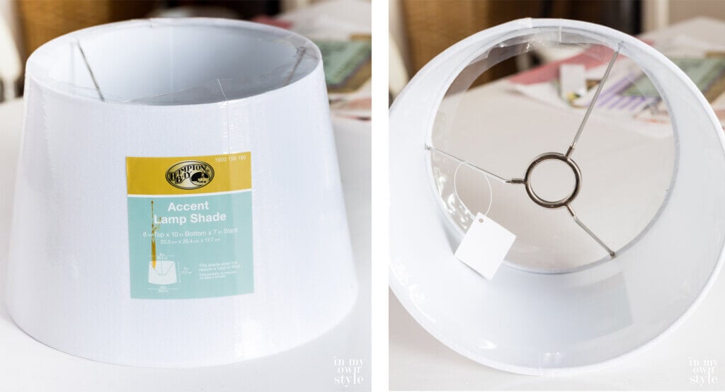 Lampshade used to replace glass globe on ceiling fan.