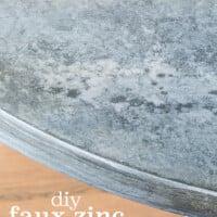 Close up of faux zinc paint finish. Text overlay says DIT faux zinc paint finish