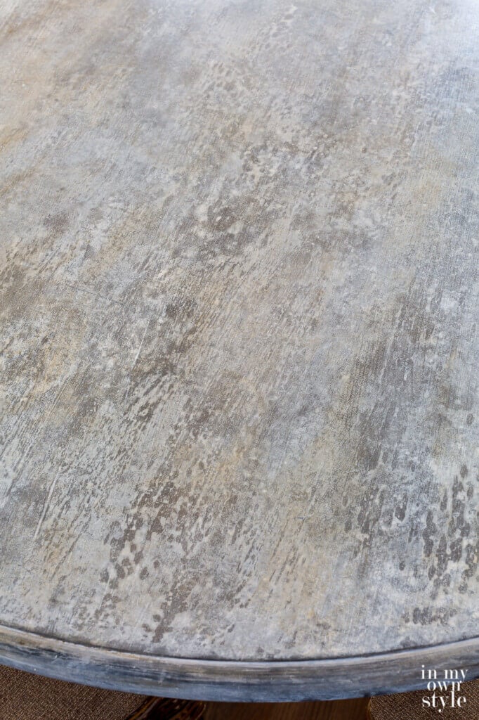 up close image showing detail of faux zinc finish