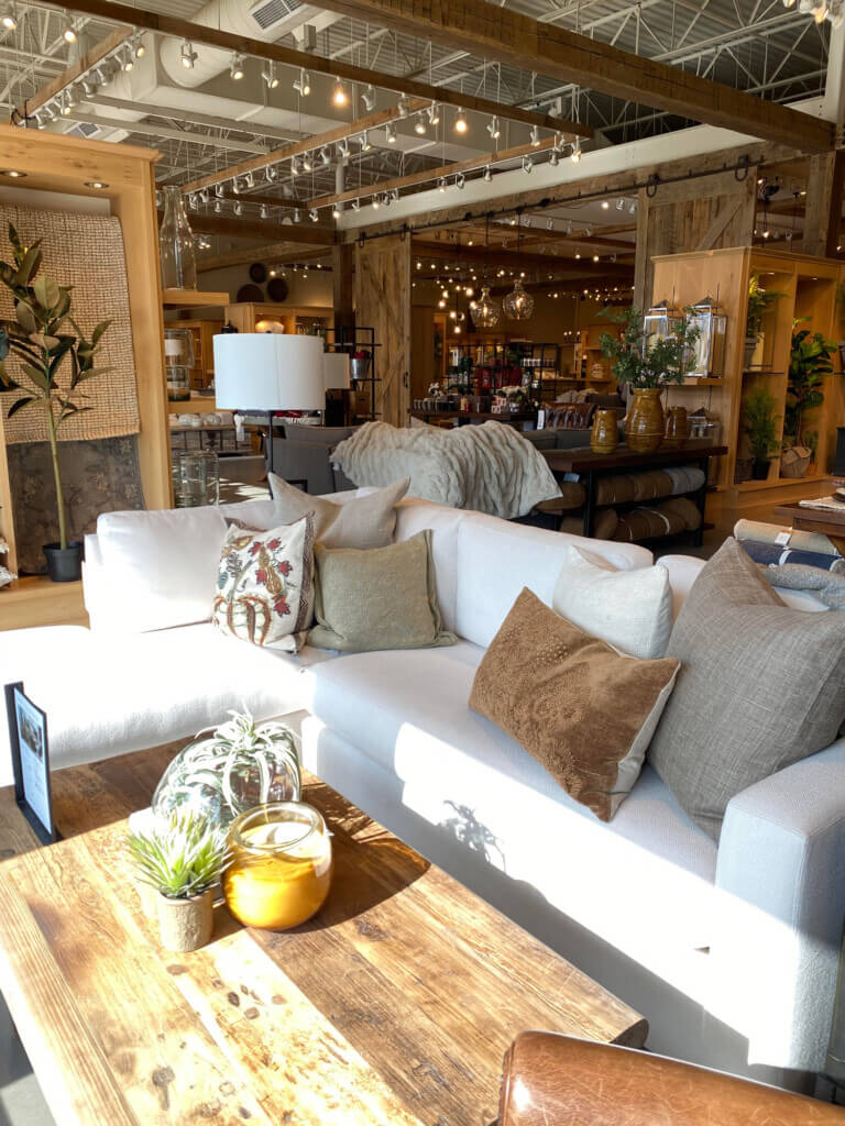 Photo of inside the Pottery Barn store in Cvill, VA that is decorated for fall.